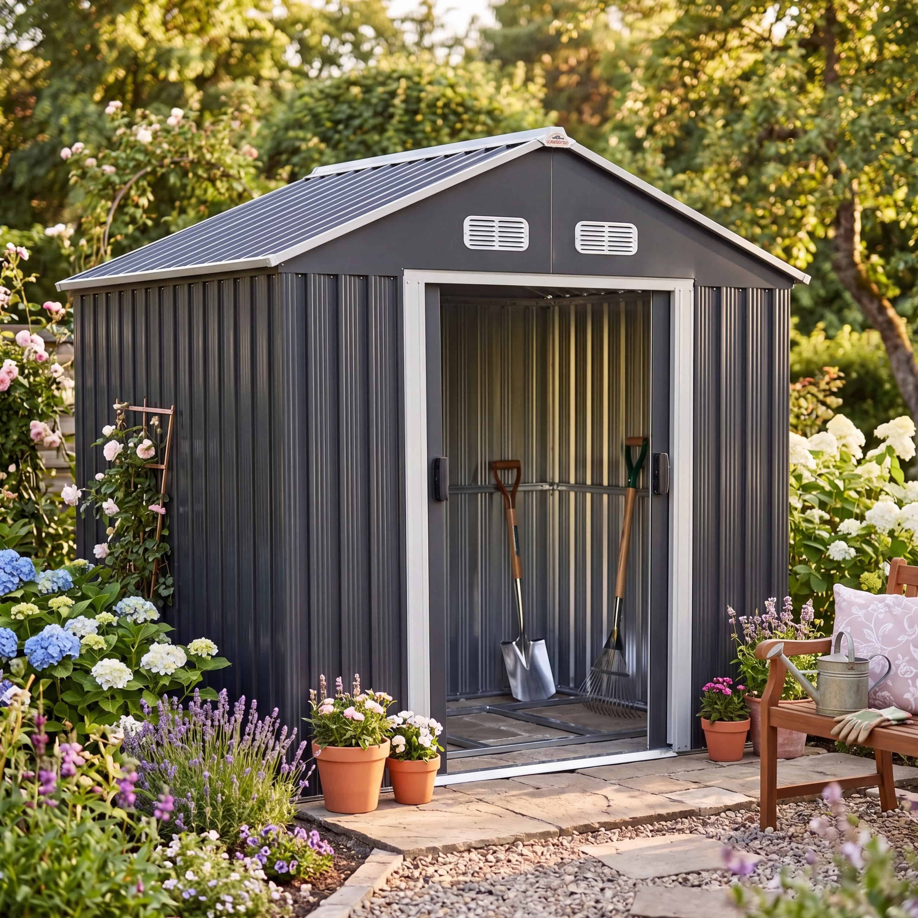 Gardebruk Gerätehaus Metall 2m² mit Fundament 196x132x188cm Schiebetür Anthrazit - Bild 2