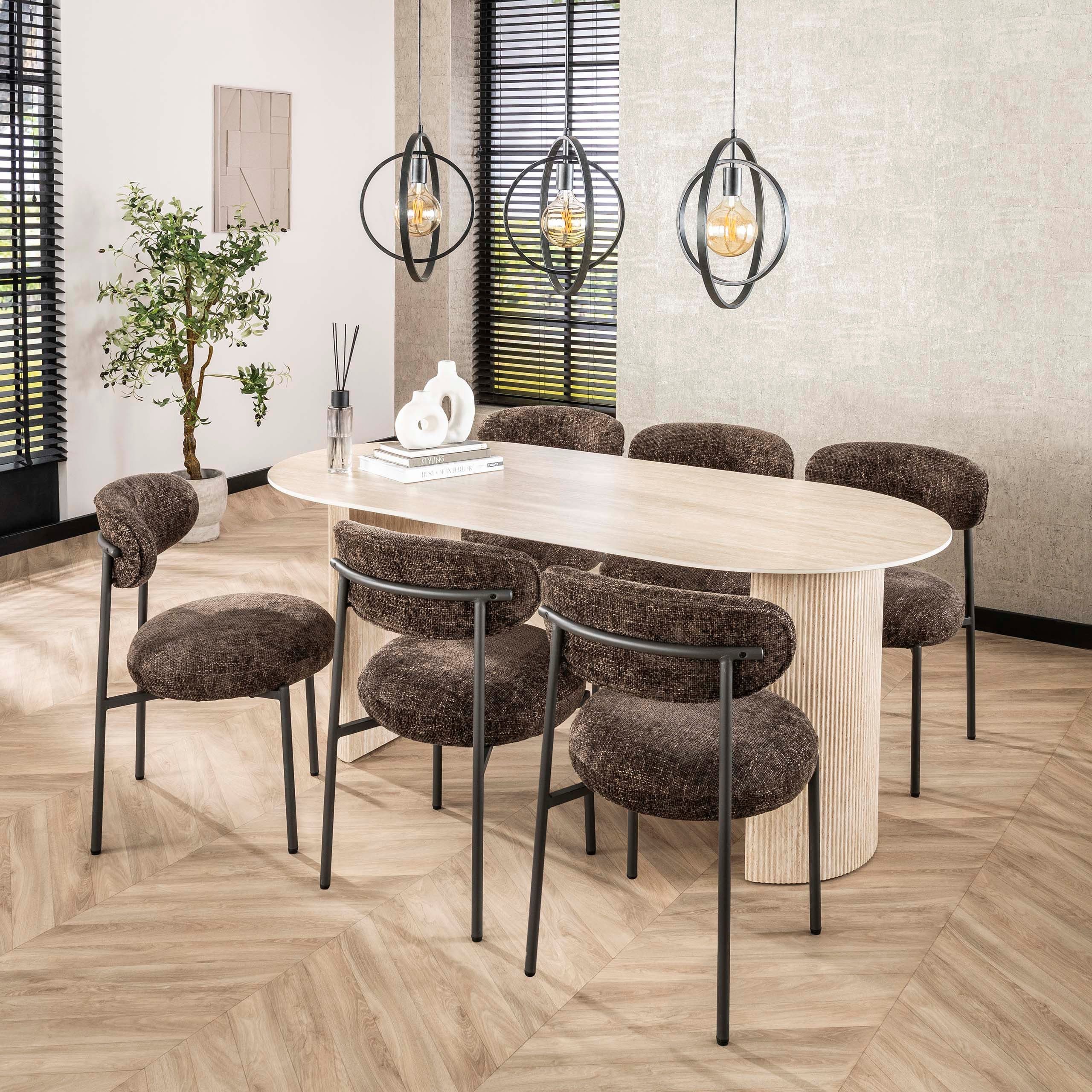 Alesvelt Esstisch Livia Travertino Oval Keramik Säulenfuß Beige - Bild 2
