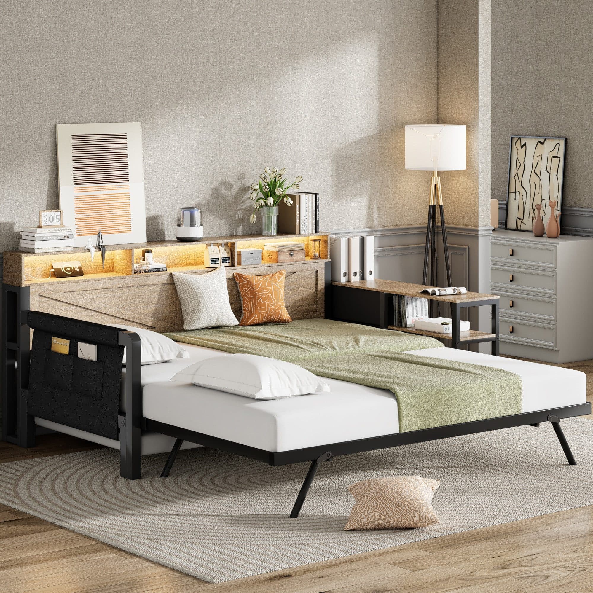 Flieks Daybett Metall Schwarz mit Ausziehbett LED USB - Bild 2