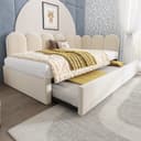 Merax Polsterbett Samt mit Ausziehfunktion Beige Bild 2