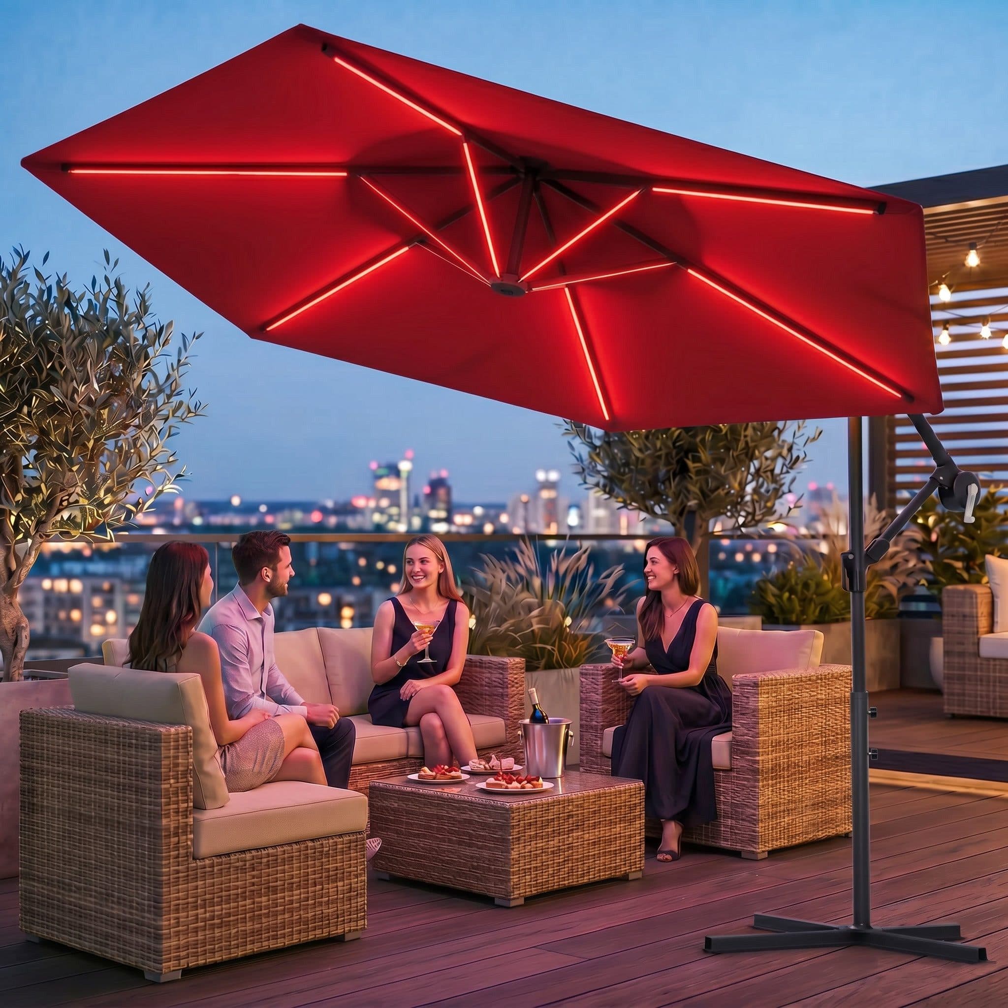 Swing&Harmonie® LED Sonnenschirm 350cm Rot mit RGB Beleuchtung - Bild 2