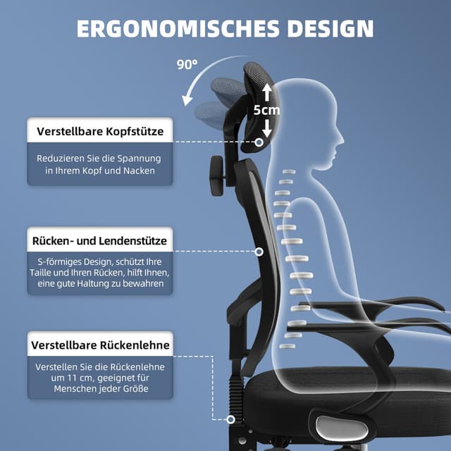 Adormii Ergonomischer Bürostuhl mit Mesh und Wippfunktion
