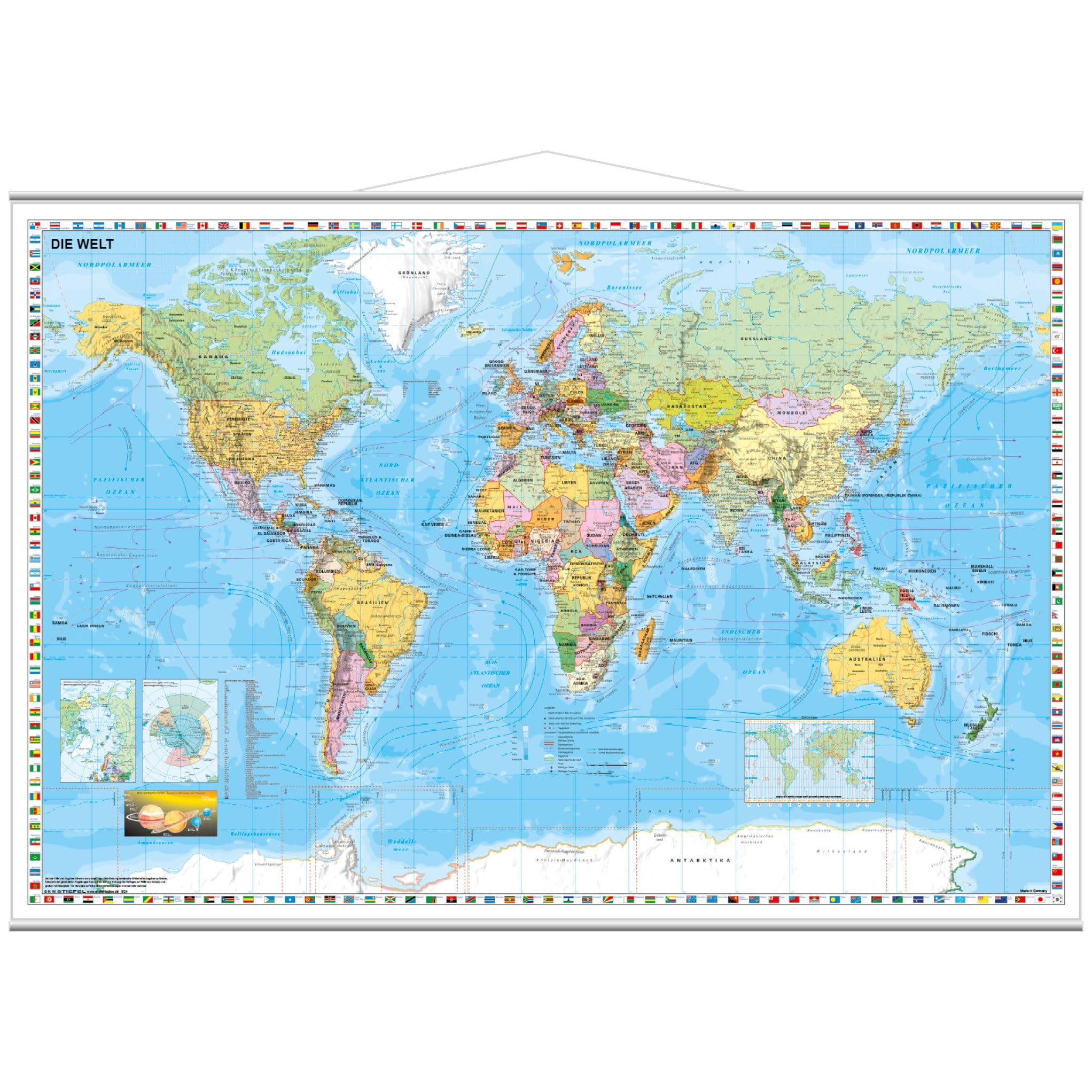 STIEFEL Poster Weltkarte deutsch mit Metallbeleistung