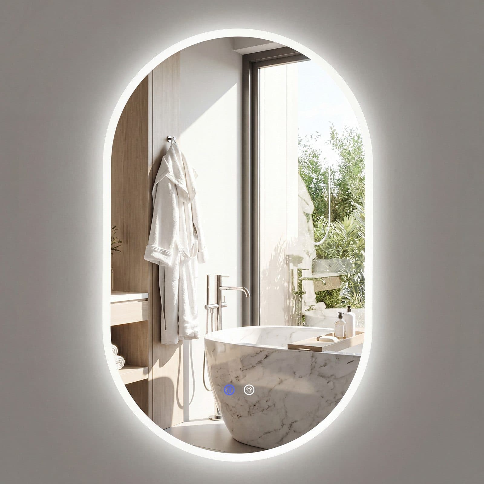 COSTWAY Badspiegel Oval mit LED-Rücklicht und Anti-Beschlag Silber - Bild 2