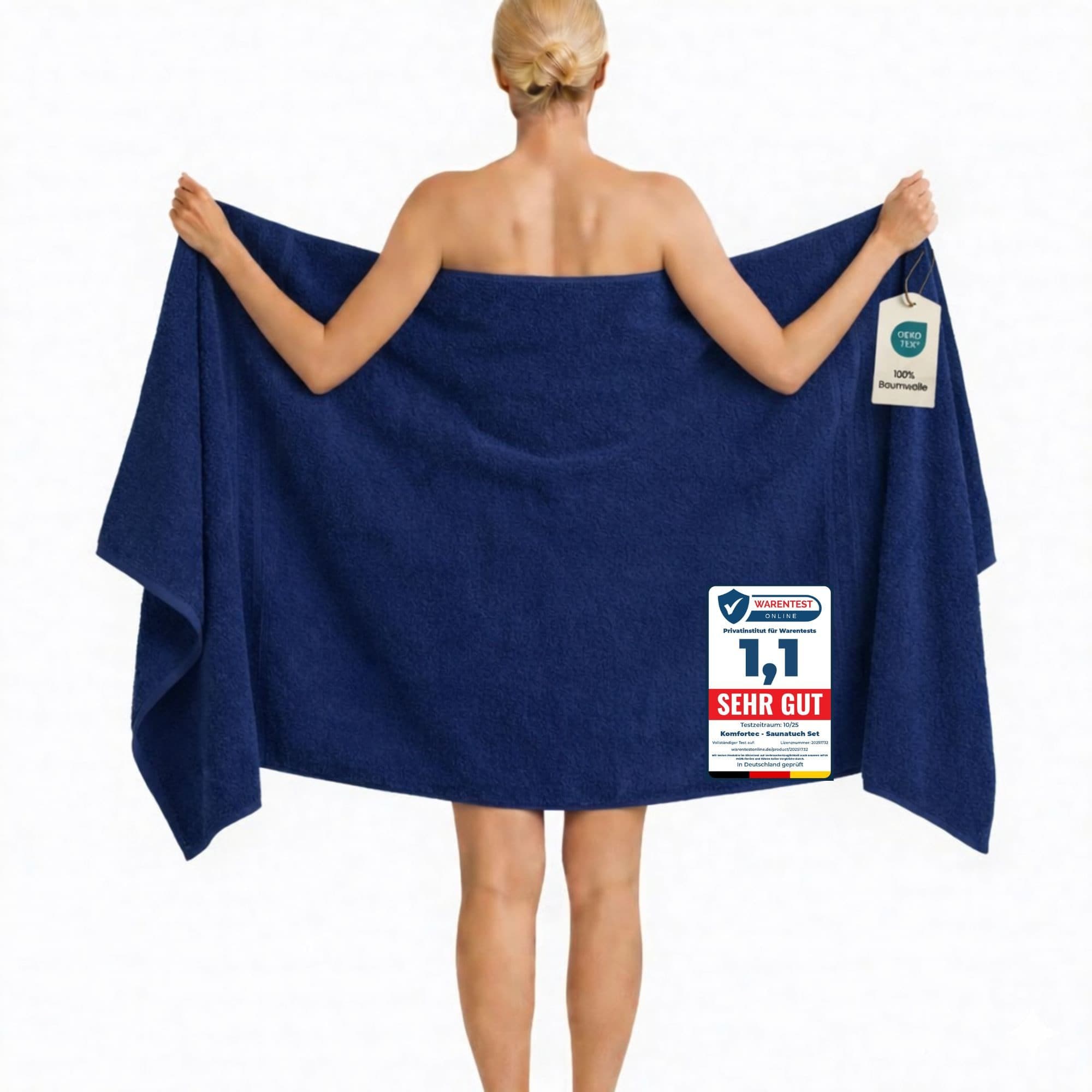 Komfortec Saunatuch 100x200 cm Navyblau 100% Baumwolle Frottee - Bild 2