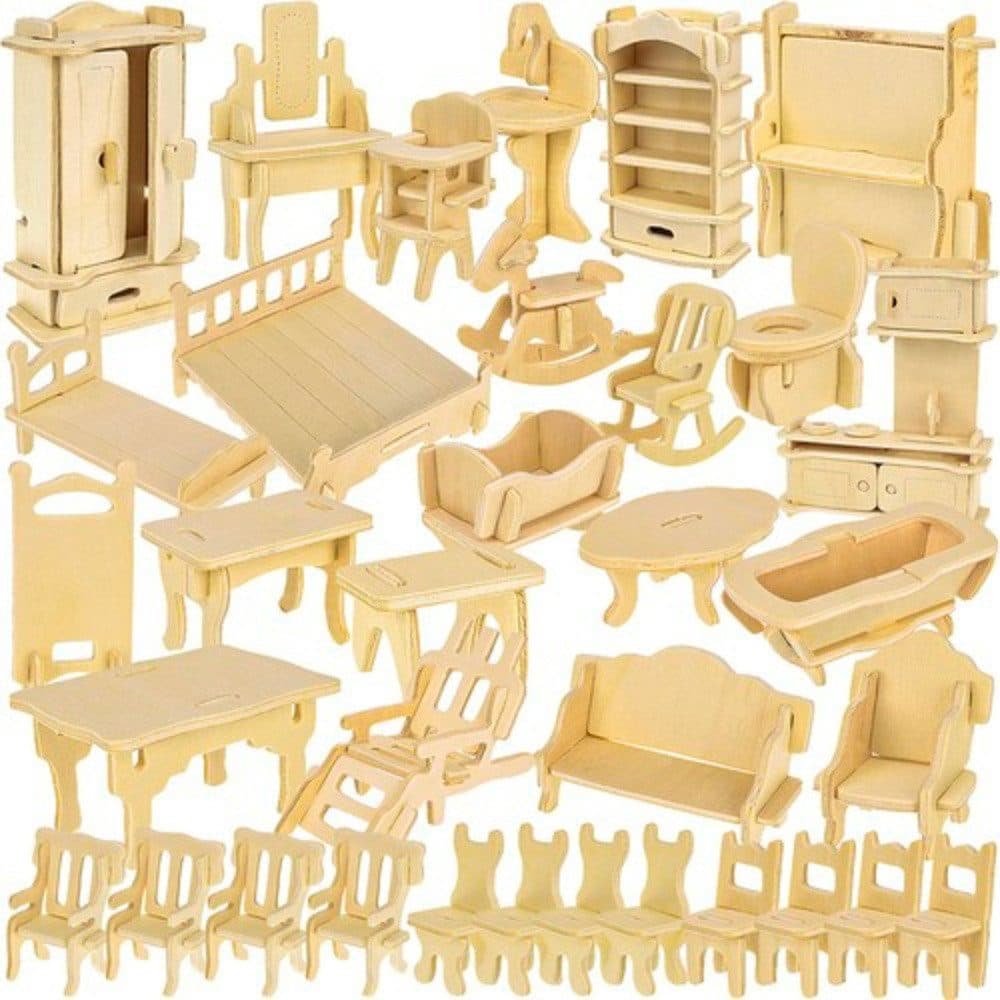 KRUZZEL Puppenhausmöbel 34-tlg. Holz Möbel Set Küche Bad - Bild 2