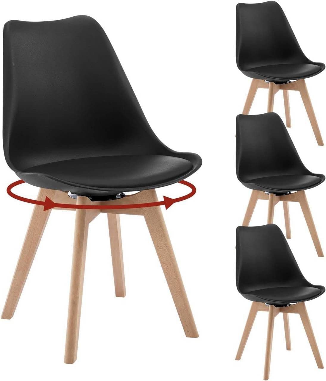 Woltu Esszimmerstuhl 4 St. Drehstuhl Polsterstuhl Massivholz Kunstleder Schwarz - Bild 2