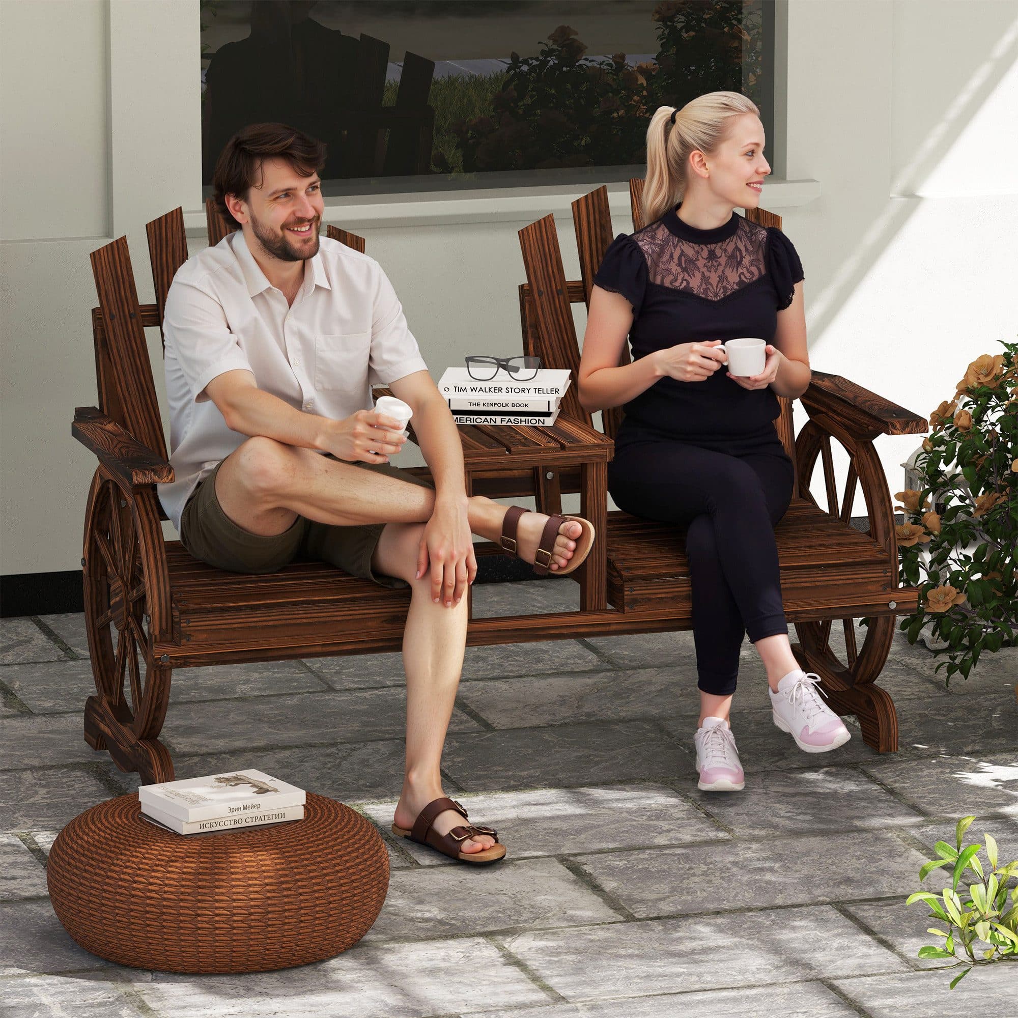 Outsunny Gartenbank 2-Sitzer mit Tisch und Schirmloch - Bild 2