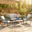 Outsunny 4-teilige Rattan Sitzgruppe mit Kissen Beige/Grau Bild 2