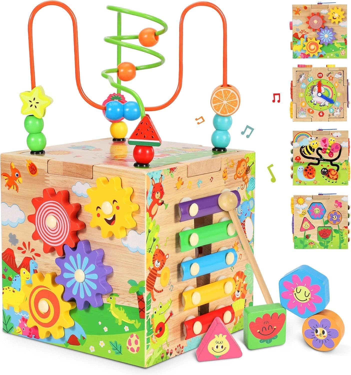 Ophy Motorikwürfel 6-in-1 Holz – Lernspielzeug für Babys ab 1 Jahr - Bild 2