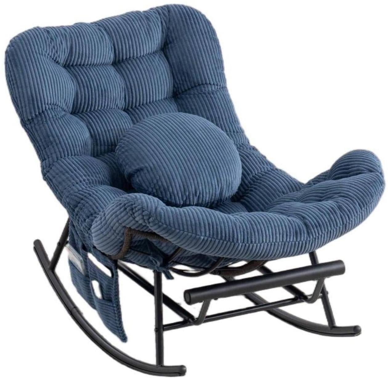 LVHOM Schaukelstuhl mit ausziehbarer Fußstütze, gepolstertem Kissen, Metallgestell, Armlehnenlos, Monddesign, Seitentaschen, Rundes Zierkissen, Ergonomisches Design, 120kg Tragfähigkeit - Bild 2