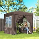 Outsunny Faltpavillon 2x2m Braun mit UV-Schutz & 4 Seitenwänden Bild 2