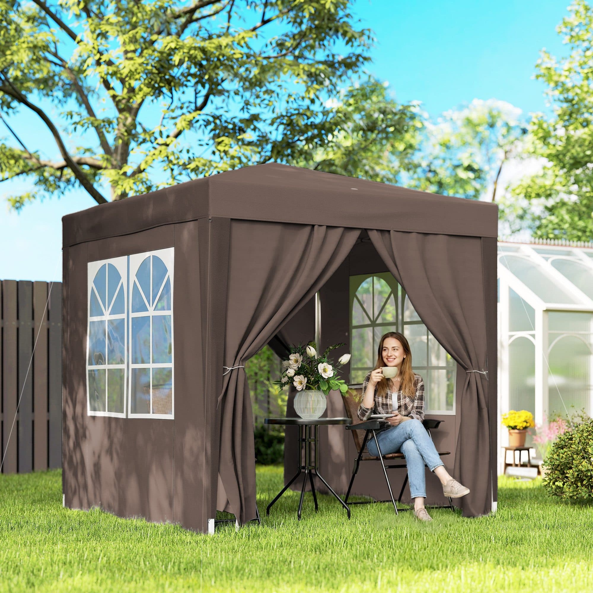 Outsunny Faltpavillon 2x2m Braun mit UV-Schutz & 4 Seitenwänden - Bild 2