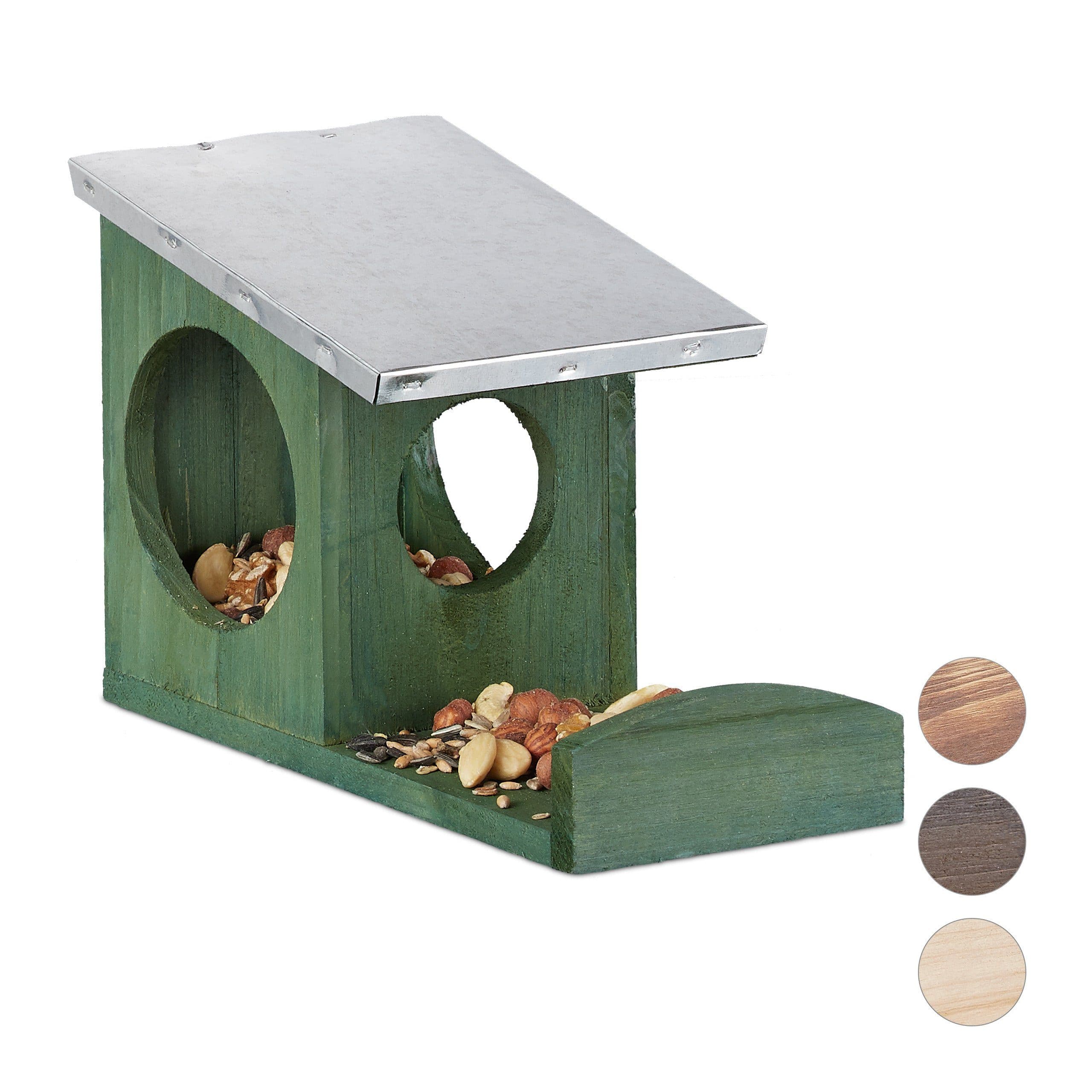 relaxdays Eichhörnchen Futterhaus mit Metalldach Dunkelgrün - Bild 2