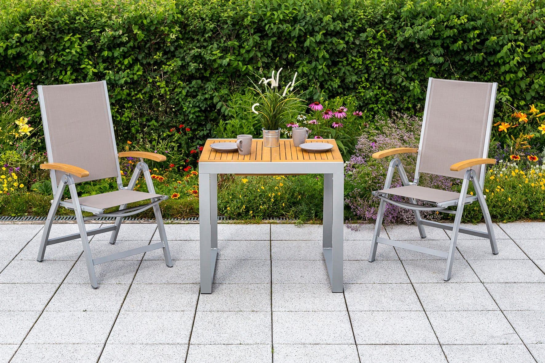 Merxx Naxos 3-tlg. Garten-Essgruppe mit ausziehbarem Tisch Grau/Silber - Bild 2