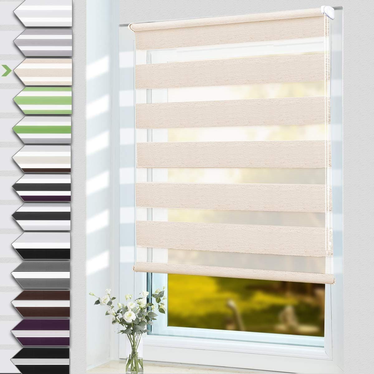 OUBO Doppelrollo Klemmfix Beige Verdunkelnd Seitenzugrollo - Bild 2