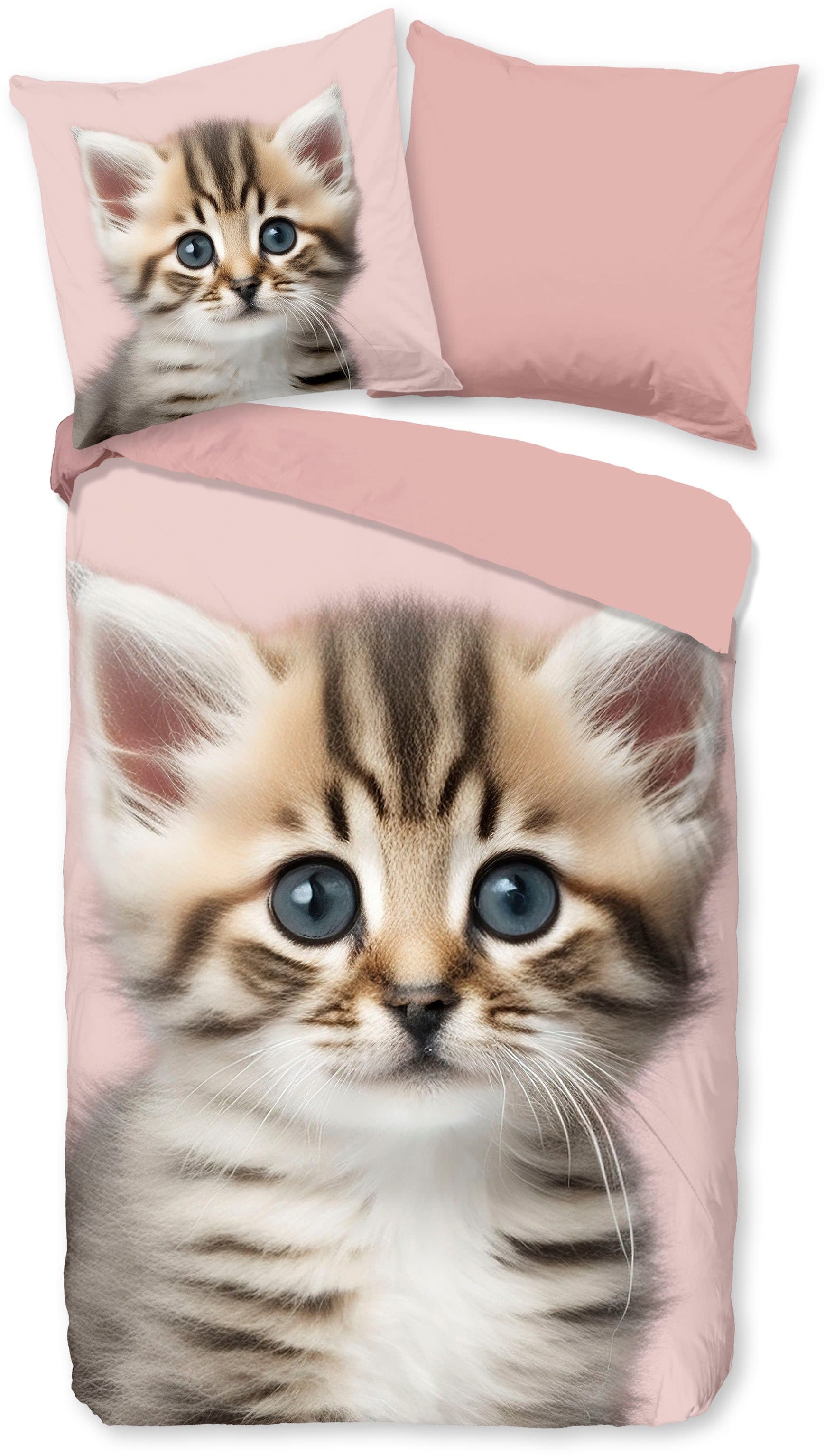 Good Morning Kinderbettwäsche Meow Rosa Flanell Katze - Bild 2
