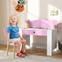 AIYAPLAY Kinderschreibtisch Set Bärenform Rosa Weiß mit Schublade Bild 2