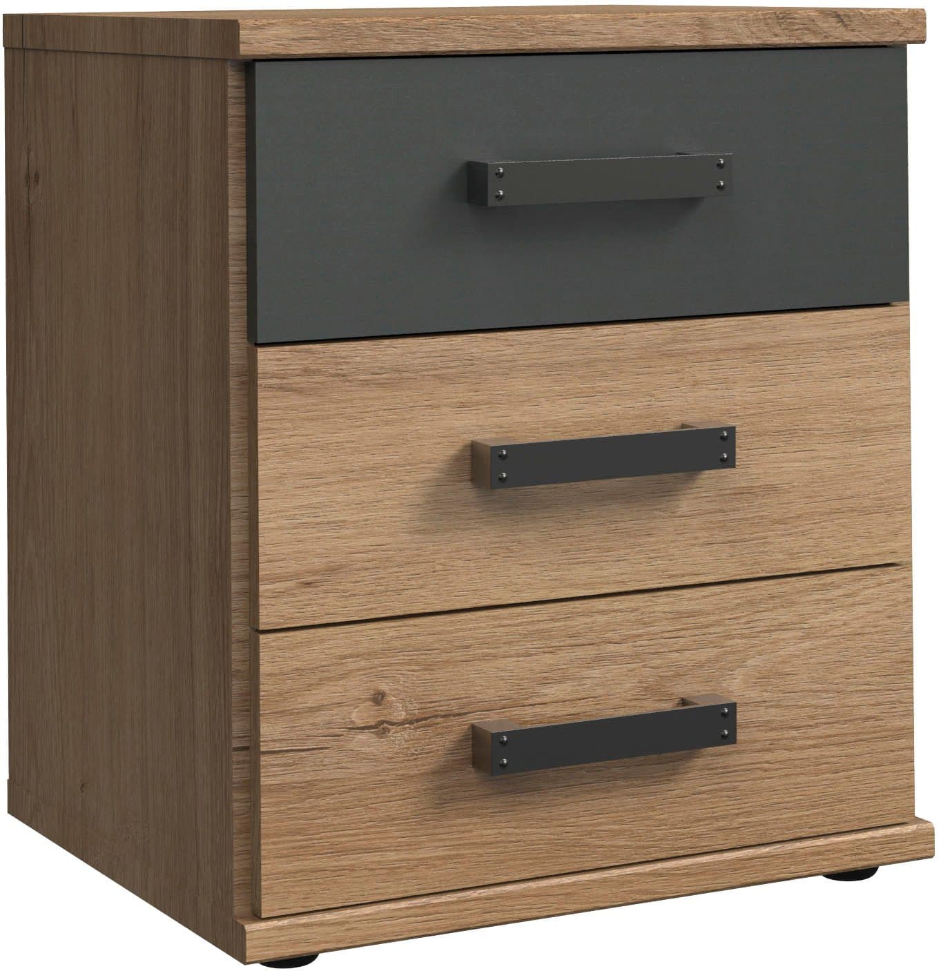 WIMEX Nachtkommode Cork Industrial Design Grau/Braun 3 Schubladen - Bild 2