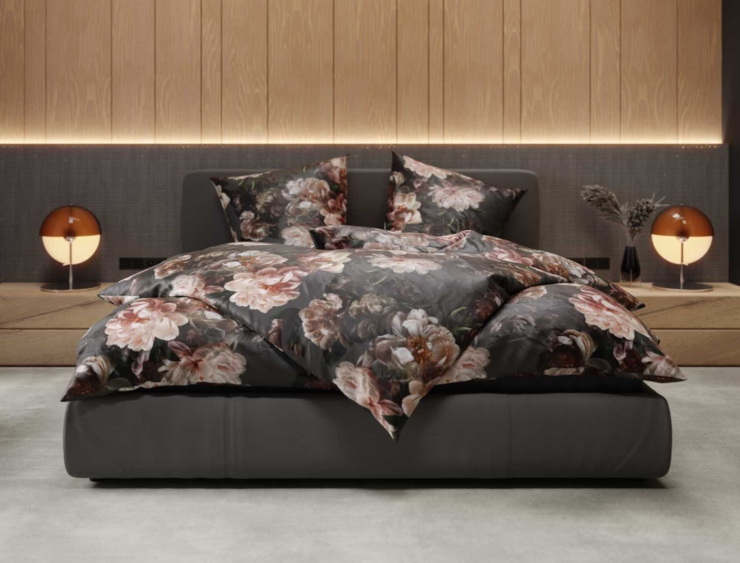 Bettwäsche Mako Satin midnight Flower rose / anthrazit, 2 teilig - Bild 2