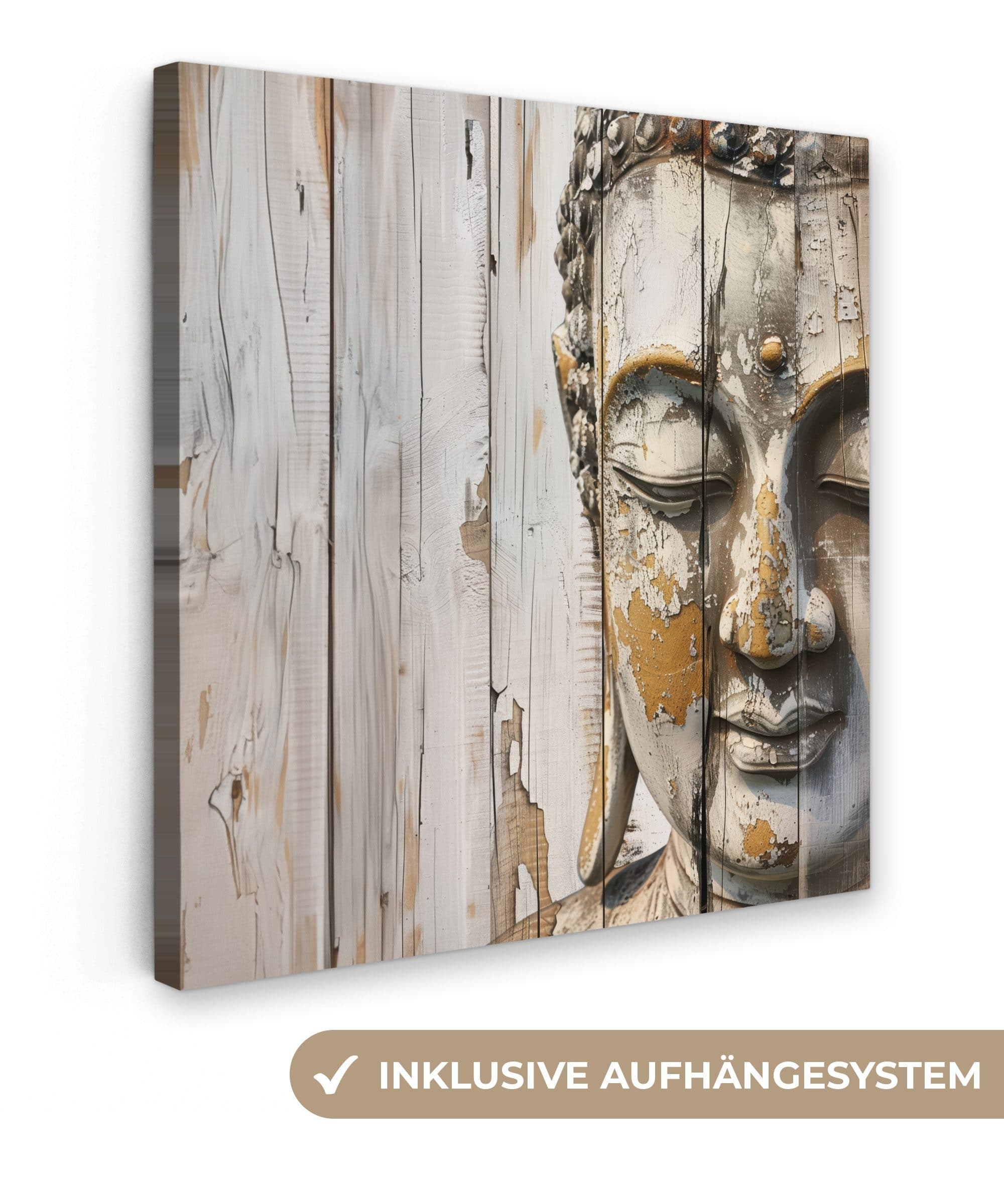 OneMillionCanvasses® Leinwandbild Buddha - Holzoptik - Modern - Industriell - Bild 2