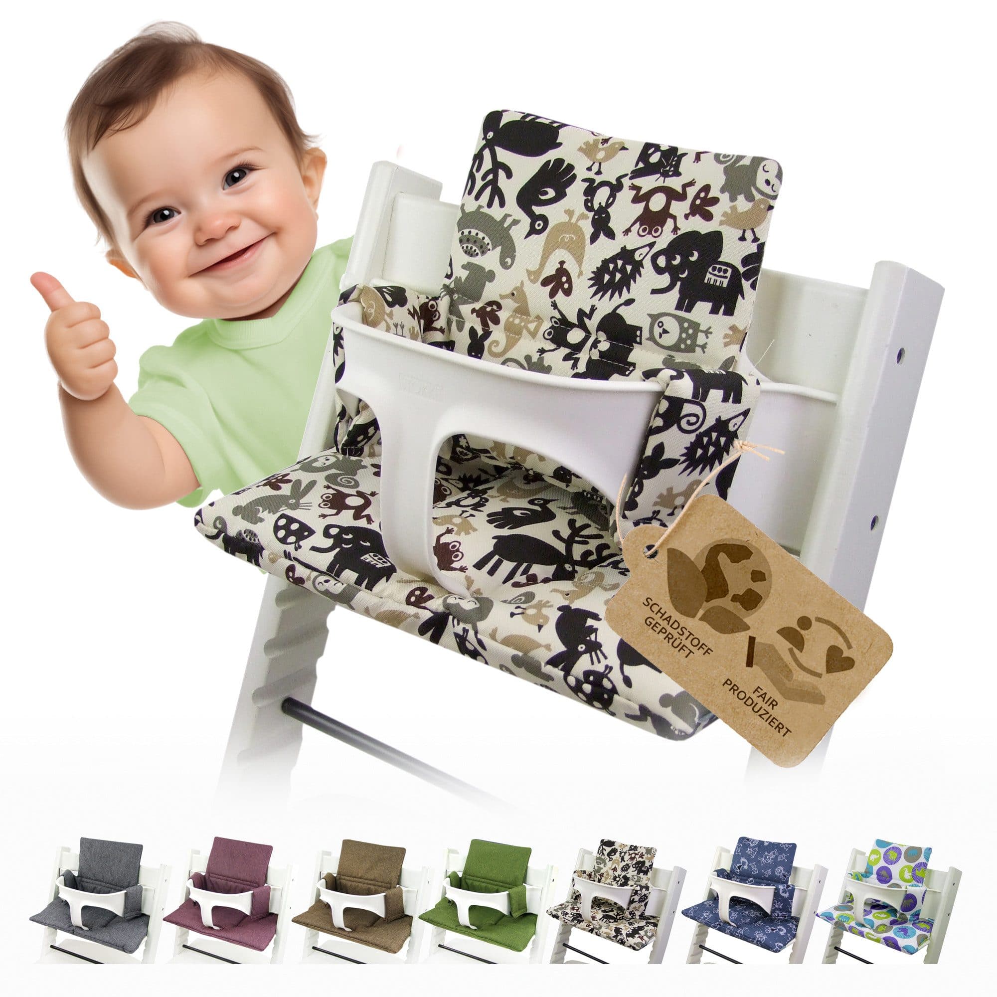 BambiniWelt Hochstuhlauflage Ersatzbezug Beige/Braun Bunt für Stokke Tripp Trapp - Bild 2