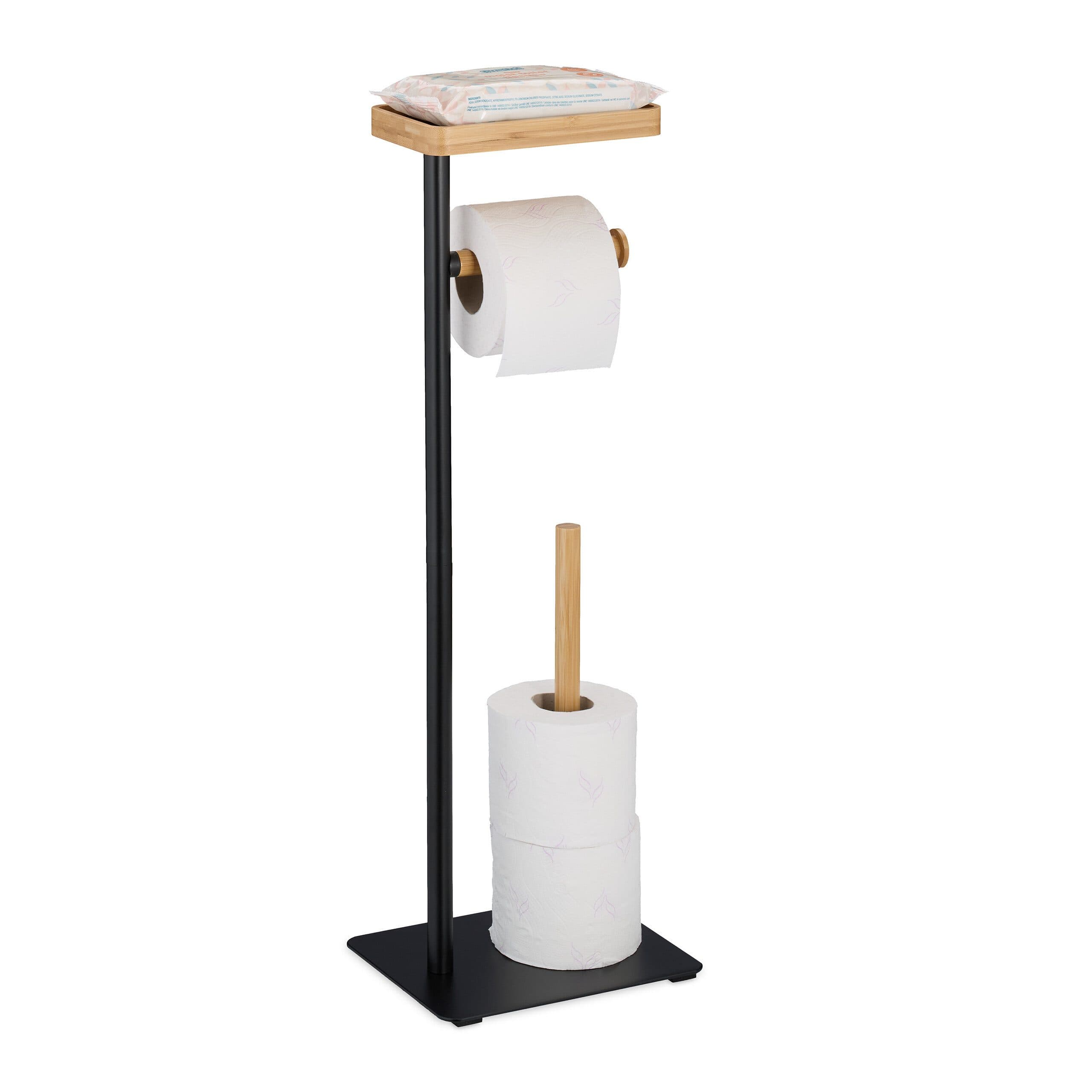 relaxdays Toilettenpapierhalter mit Ablage Schwarz/Bambus - Bild 2