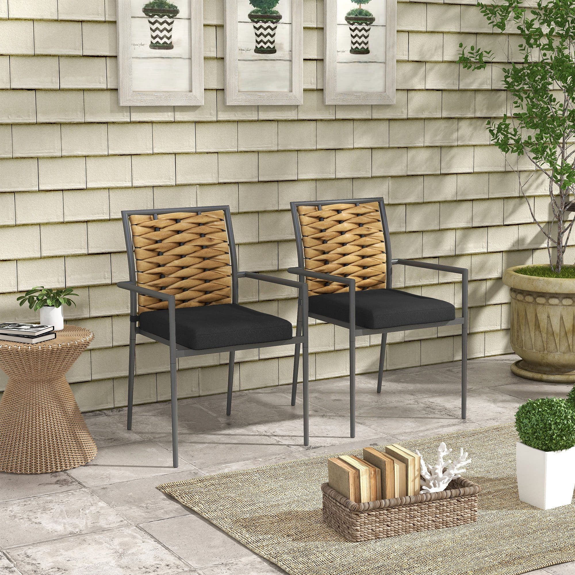 Outsunny 2er-Sitzgruppe Rattan Gartenstuhl mit Kissen stapelbar - Bild 2