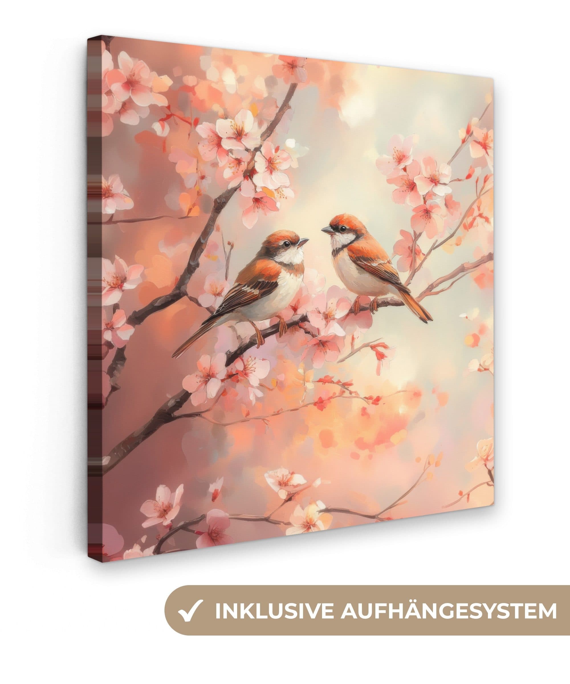OneMillionCanvasses® Leinwandbild Vögel - Blühende Zweige, Fotodruck 20x20 cm - Bild 2