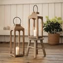 Home-trends24.de Kerzenlaterne Laterne Kerzenhalter Kerzenständer Windlicht Holz Braun 2er Set Bild 2