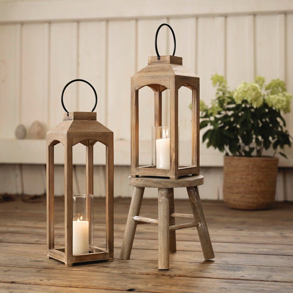 Home-trends24.de Kerzenlaterne Laterne Kerzenhalter Kerzenständer Windlicht Holz Braun 2er Set - Bild 2