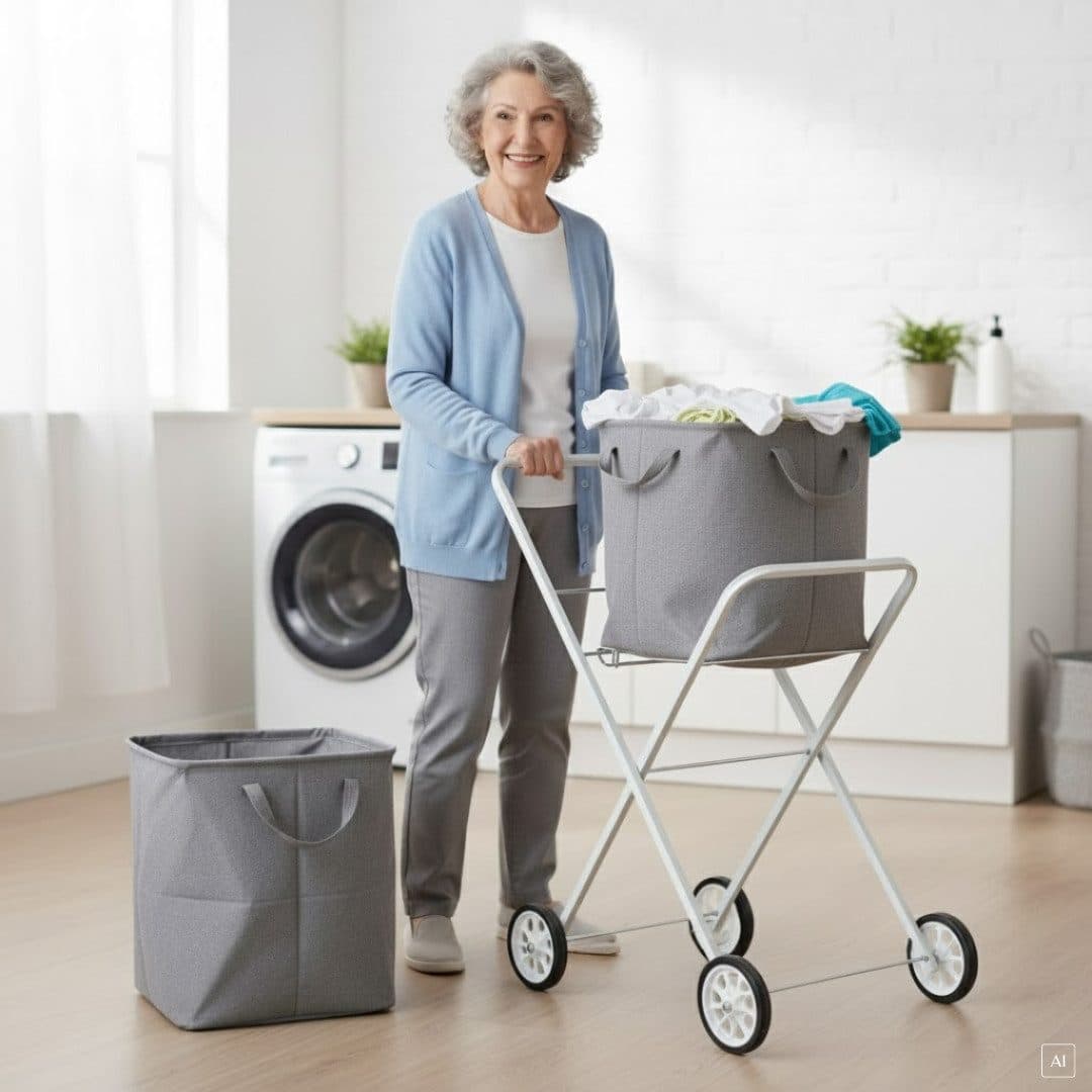 abc HOME Wäschekorbwagen Weiß Metall Klappbar - Bild 2
