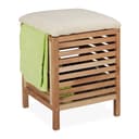 relaxdays Wäschetruhe Wäschekorb mit Sitz Walnussholz Braun/Beige Bild 2