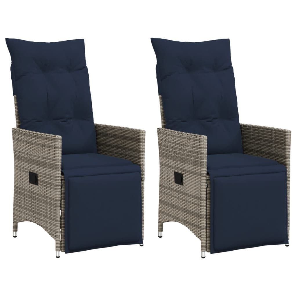 vidaXL Gartenstuhl Set 2 Stk. Verstellbar Grau Poly Rattan mit Kissen - Bild 2
