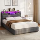 Gdood Polsterbett mit LED, Stauraum und USB-Anschluss Grau Samt Bild 2