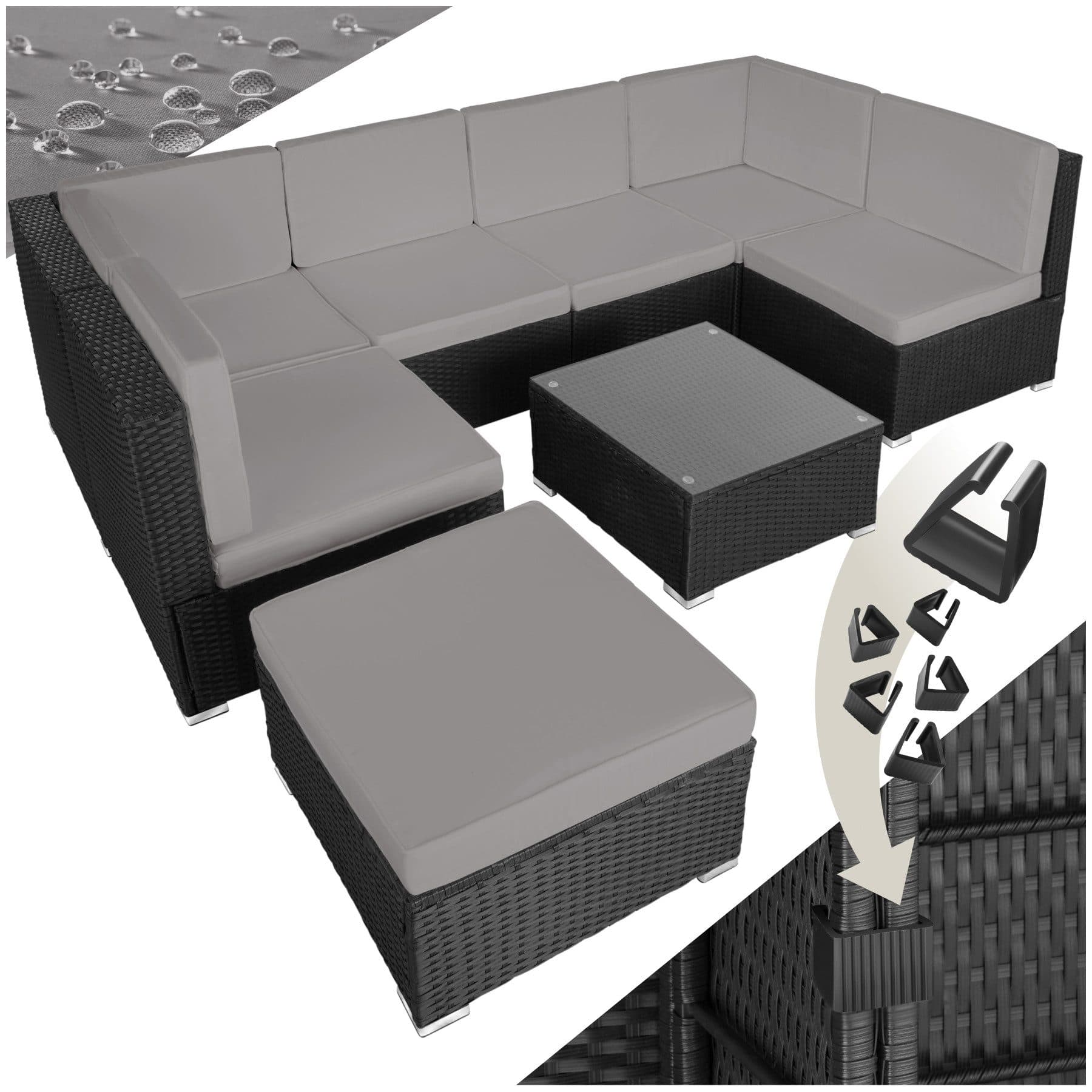 tectake Gartenlounge-Set 8-tlg. Schwarz/Grau Rattan mit Glasplatte - Bild 2