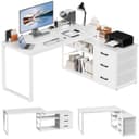 HOMALL Schreibtisch L-förmig mit USB-Anschluss und Steckdosen, Weiß Bild 2