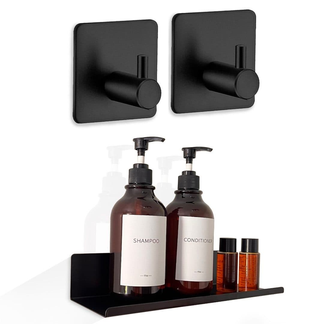 LIVINA HOME Handtuchhaken Set mit Duschablage selbstklebend Schwarz - Bild 2
