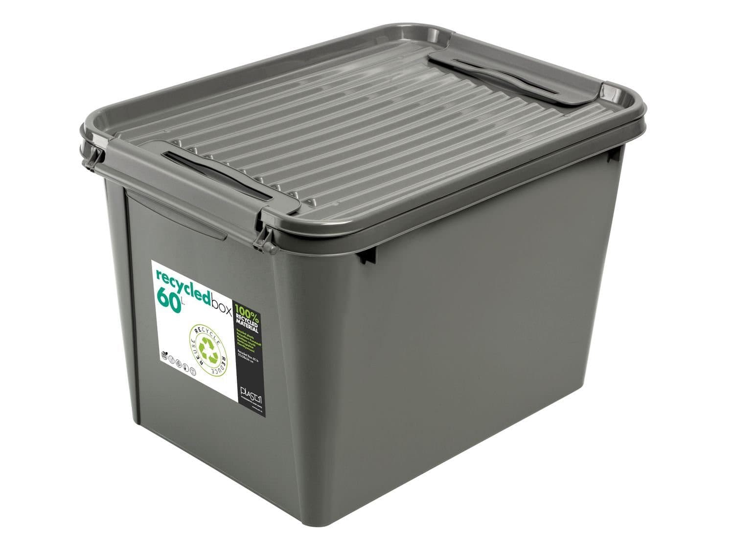 PLAST1 Aufbewahrungsbox 60L Grau mit Rollen und Deckel