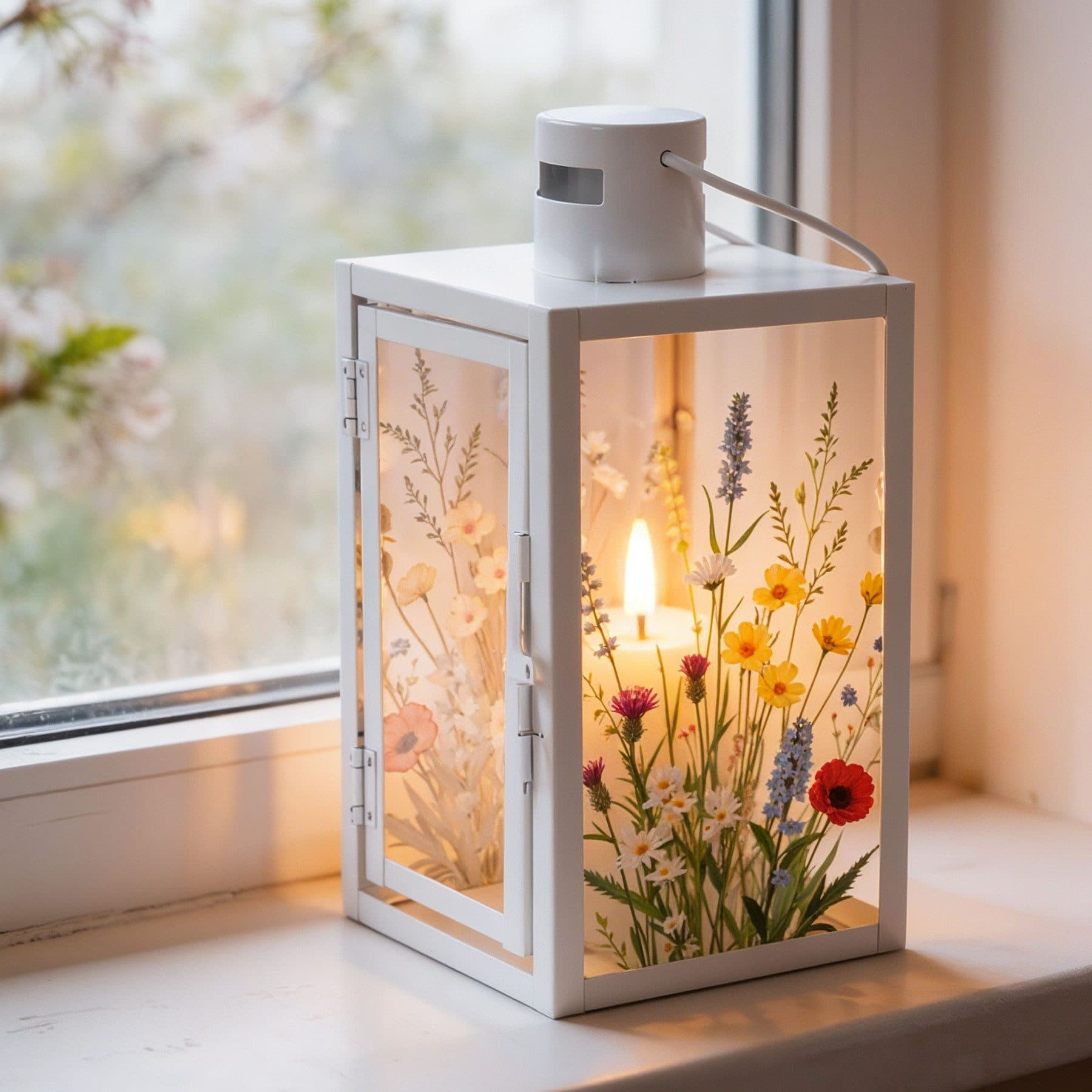 Levandeo® Kerzenlaterne Metall Weiß Blumenmuster - Bild 2