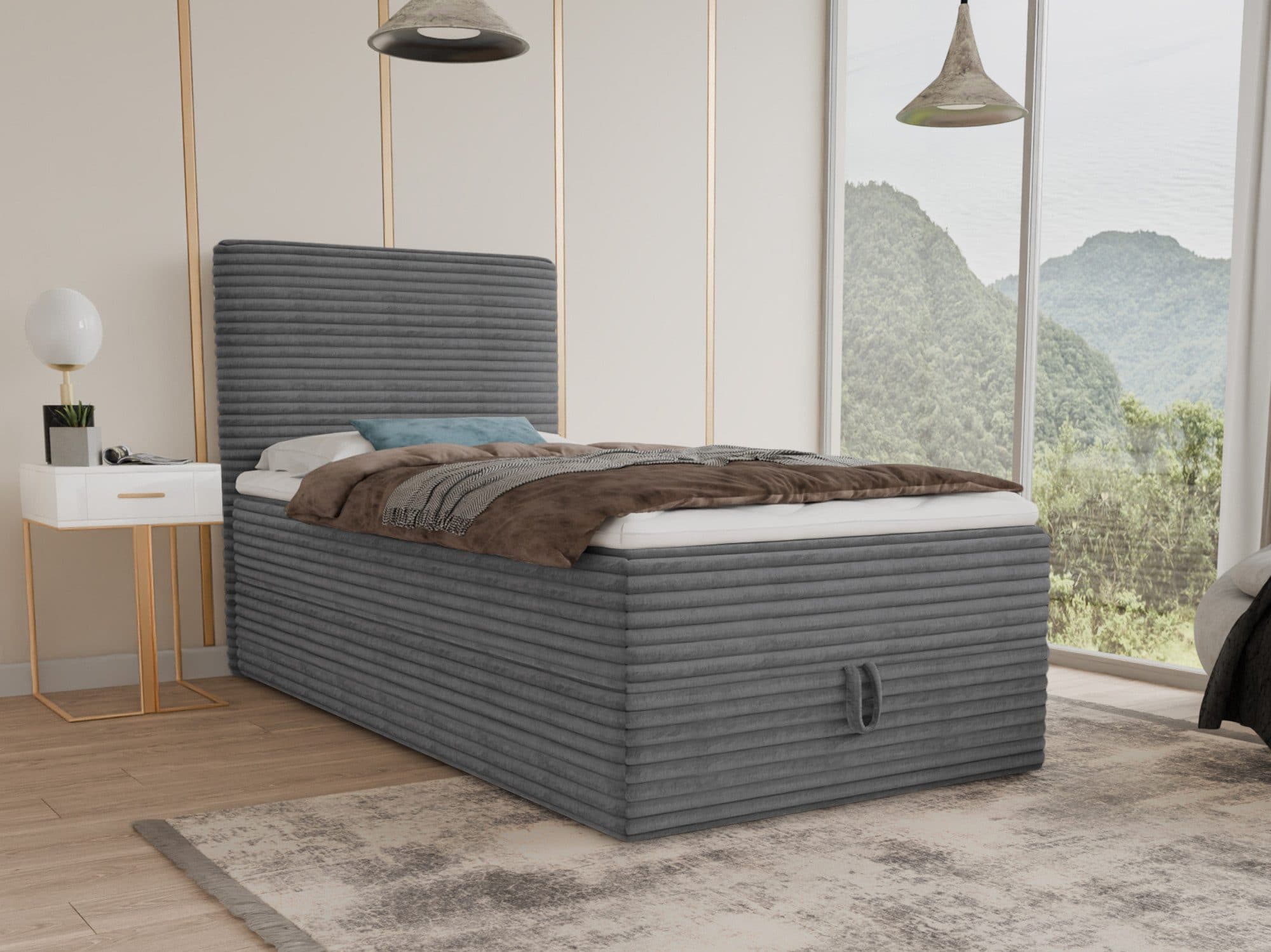 Sofnet Boxbett Mollo Mini Einzelbett Polsterbett Boxspringbett Cordstoff - Bild 2