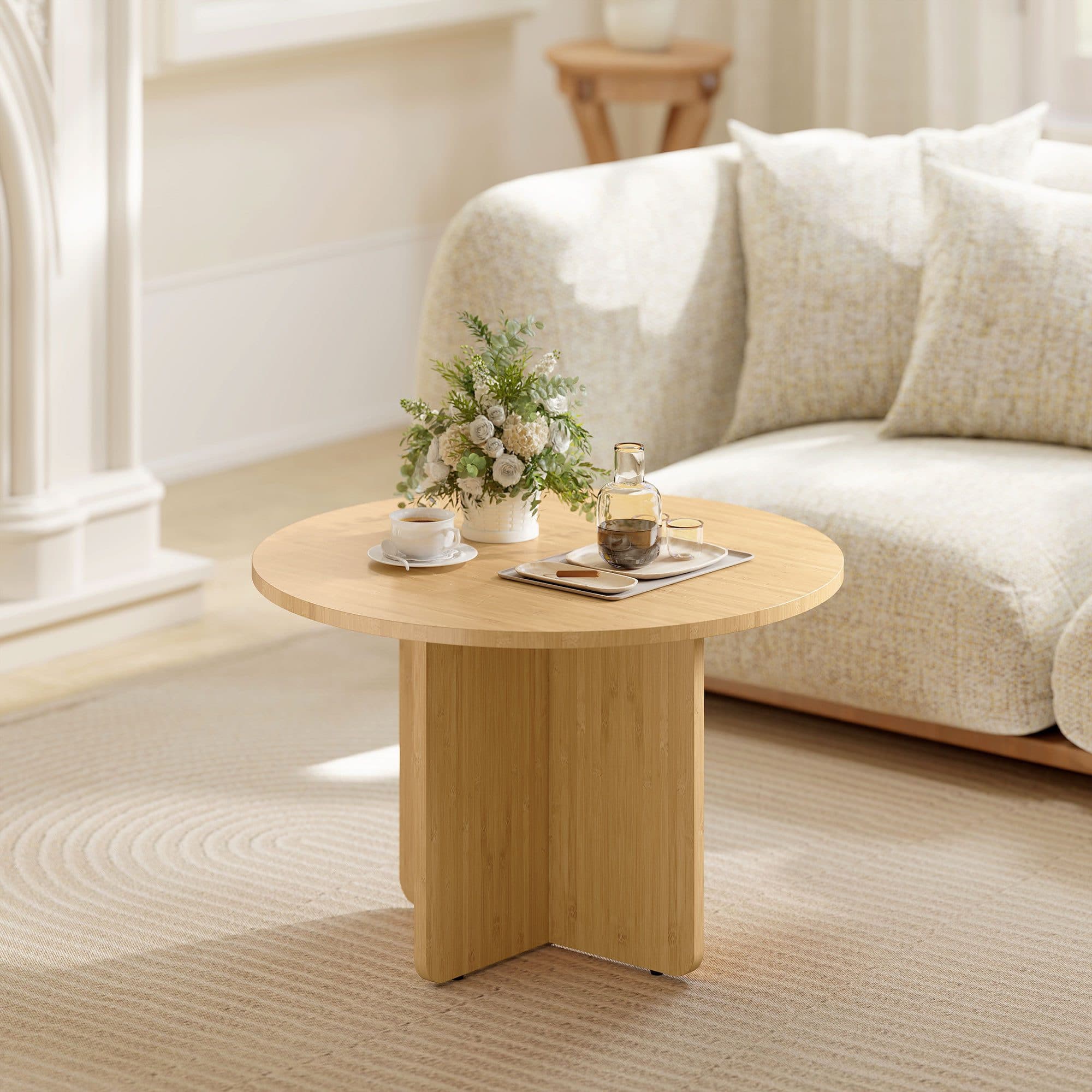 HOMCOM Couchtisch Rund Ø66 cm Bambus Wohnzimmertisch - Bild 2