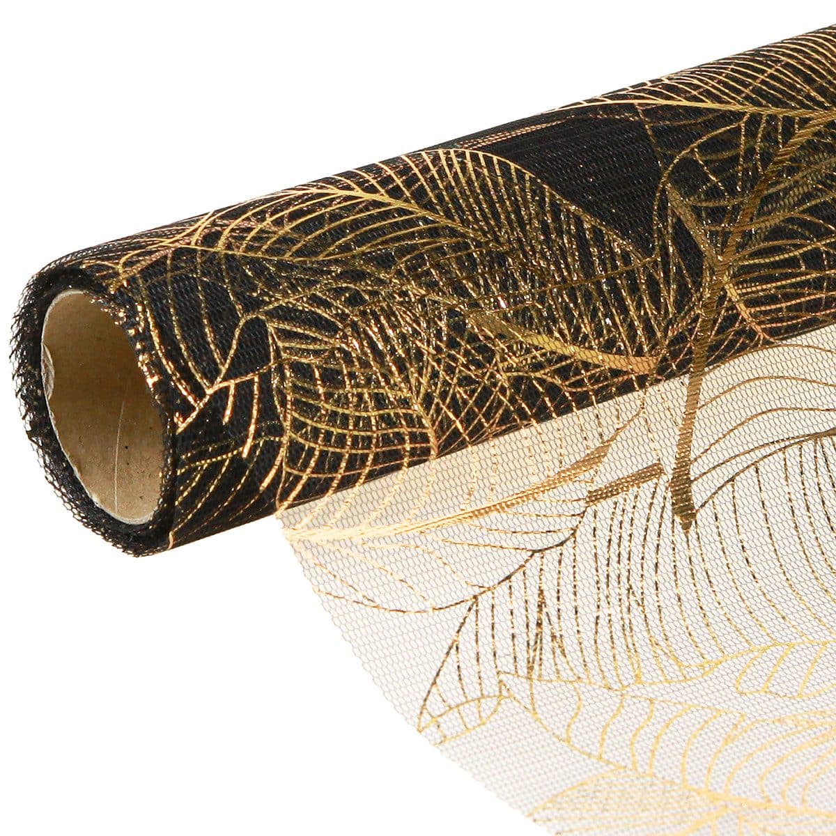 Viana Tischläufer Schwarz-Gold Organza mit Blättermuster - Bild 2