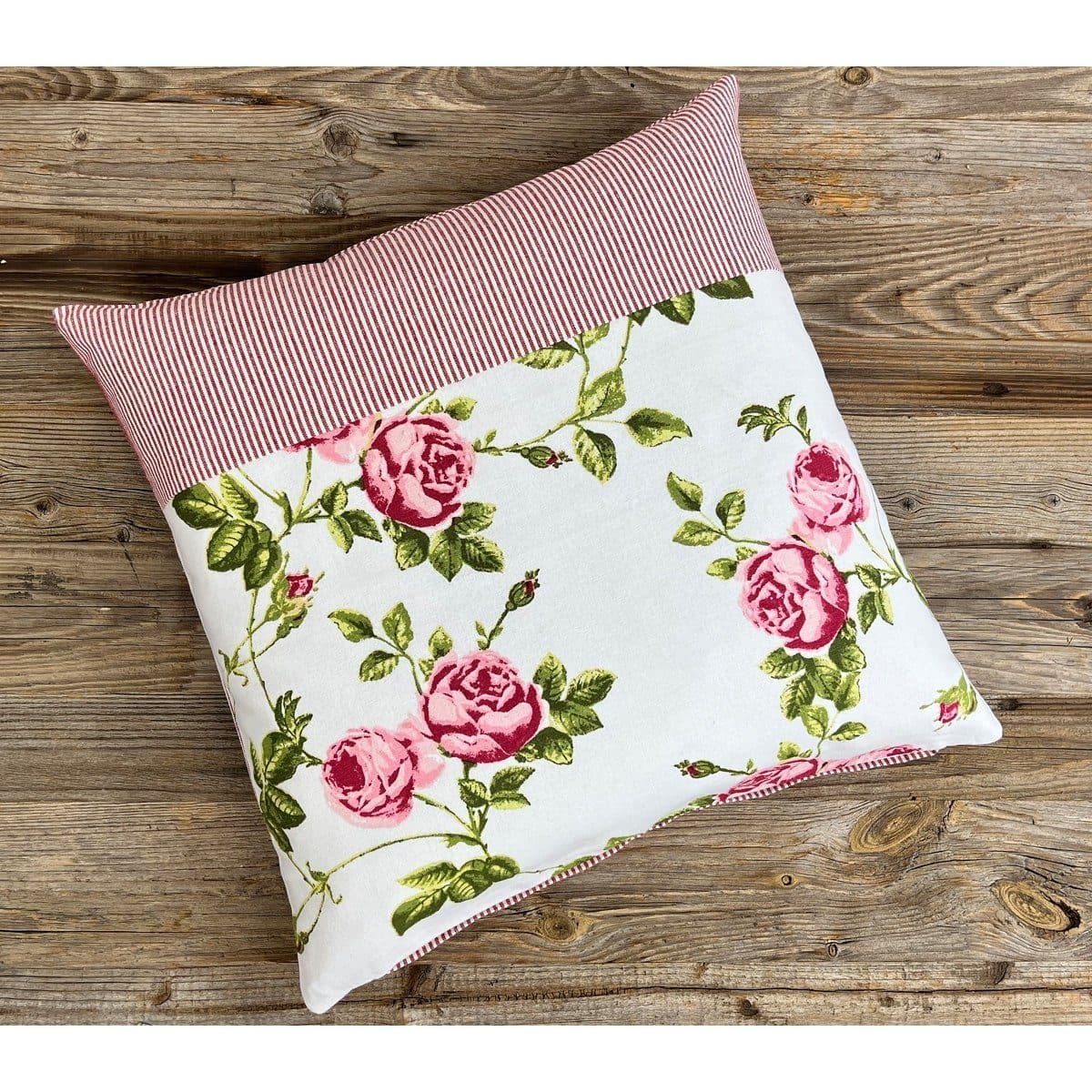 matches21 HOME & HOBBY Kissenbezug Rosa/Weiß Rosen-Druck Landhausstil