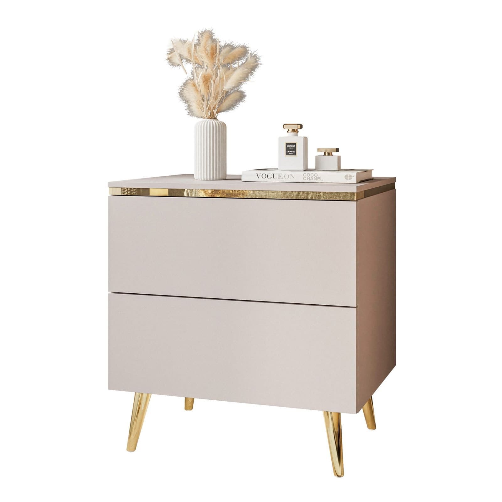 Lookway Nachttisch AURORA II Kaschmir mit LED und Gold-Zierleiste - Bild 2