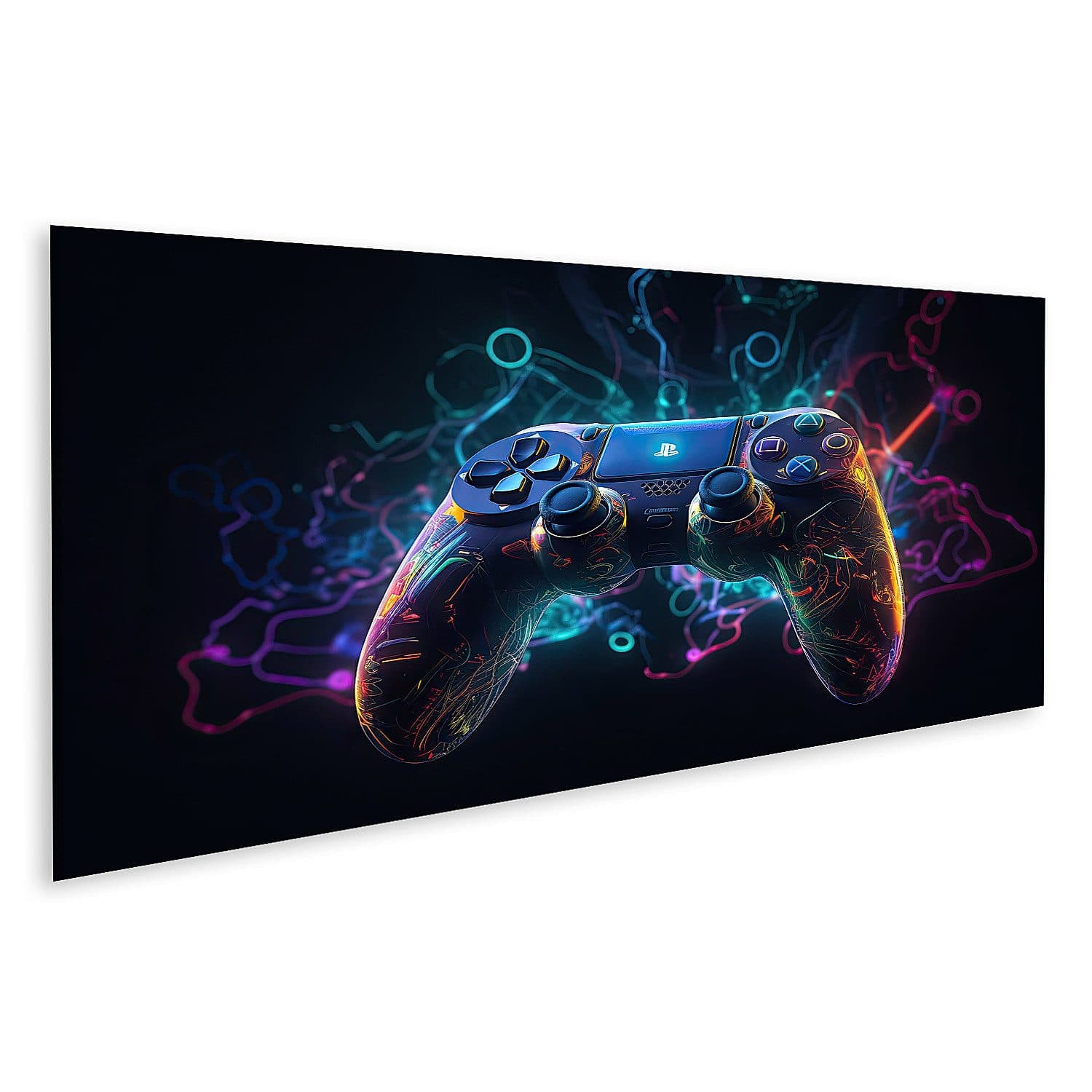 islandburner Leinwandbild Leuchtendes Neonlicht Gamepad Panorama 120x40cm - Bild 2