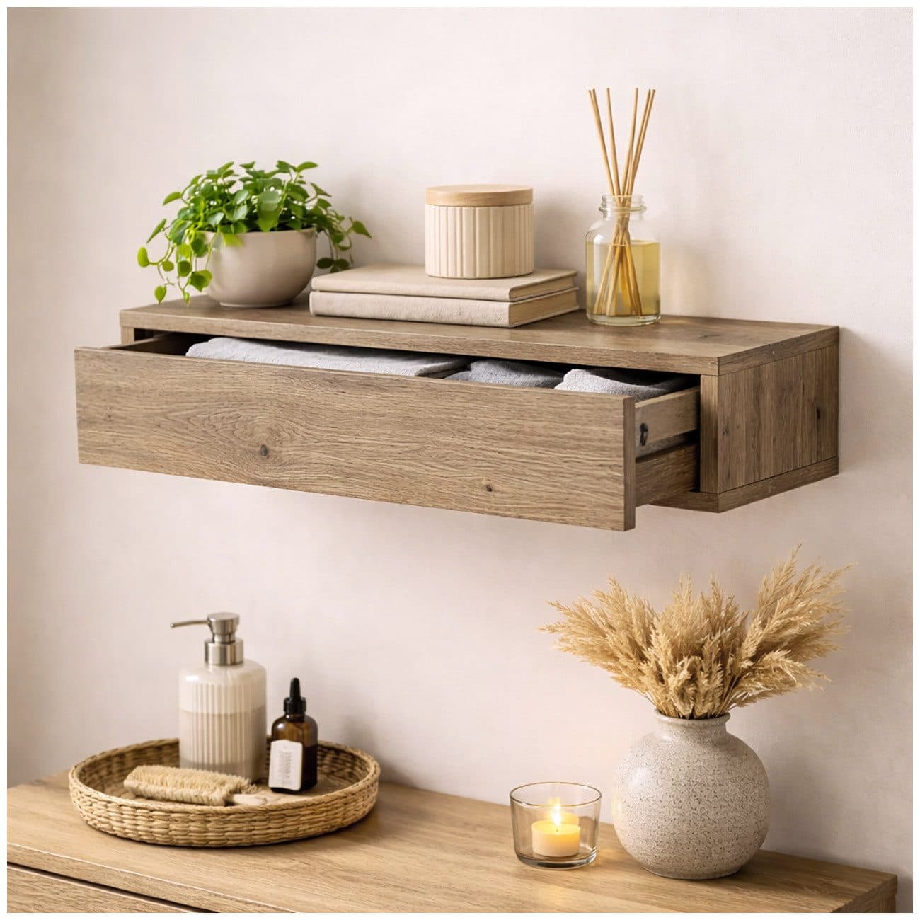 HTI-Living Wandregal mit Schublade 60 cm Artisaneiche - Bild 2