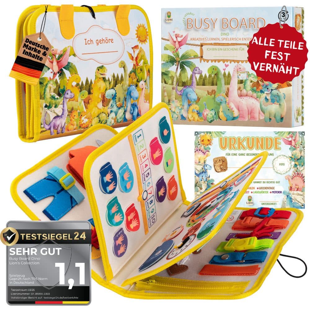 Lions Collection Busy Board Deutsch Gelb - Montessori Lernspielzeug Filz - Bild 2