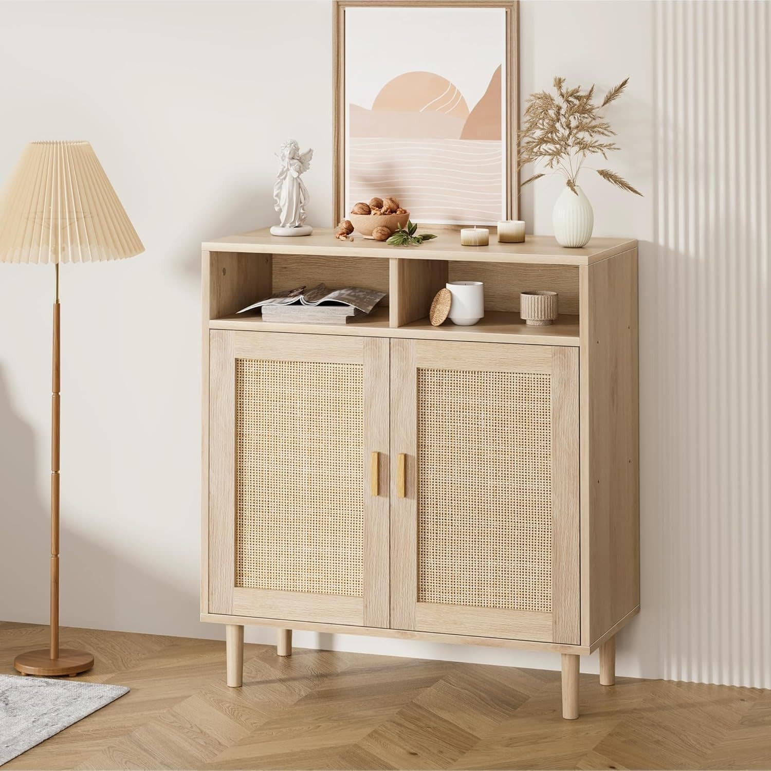 GarveeMore Beistellschrank Buffet Aufbewahrungsschrank Rattan Küchenschrank - Bild 2