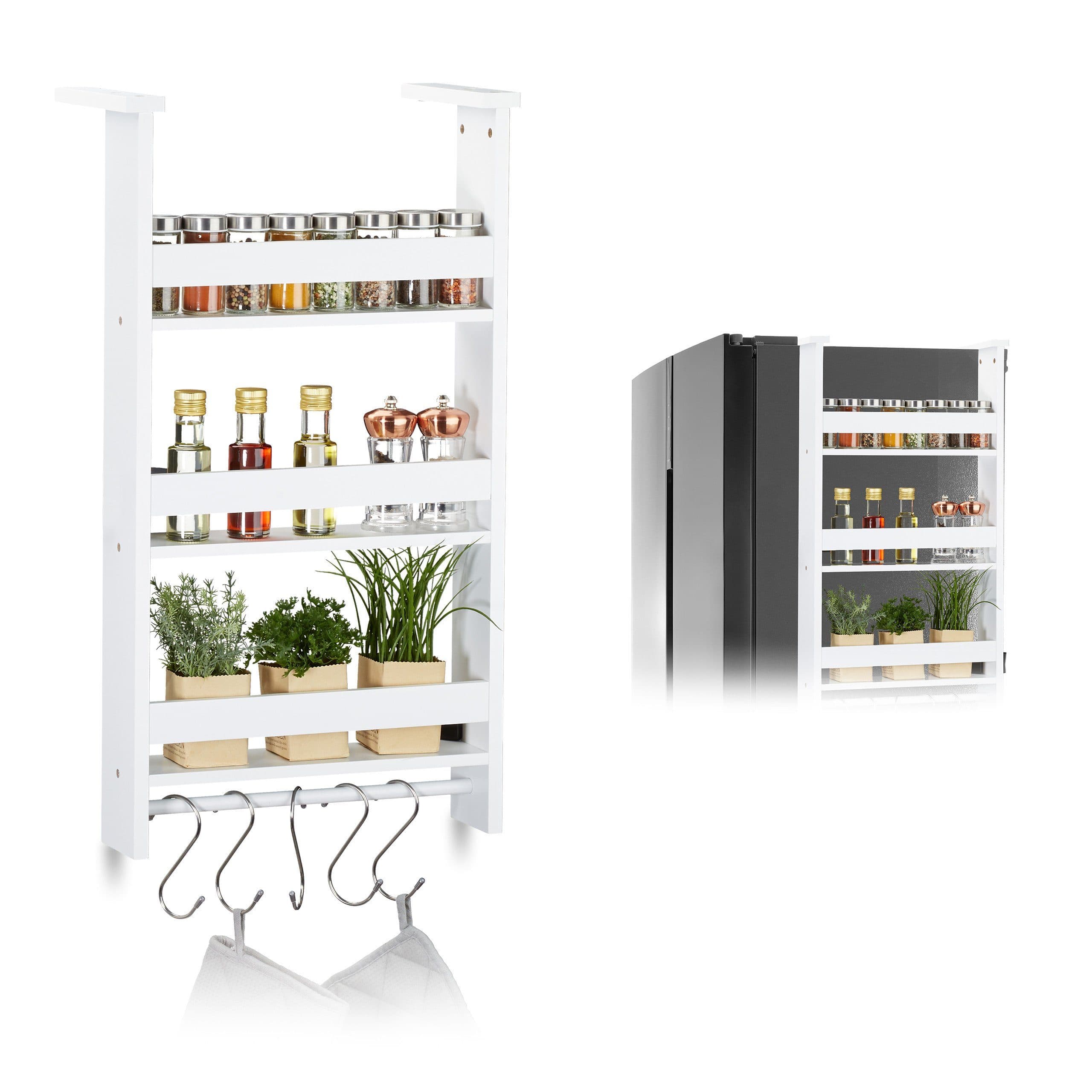 relaxdays Hängeregal für Kühlschrank Weiß mit 3 Ablagen und Hakenleiste - Bild 2